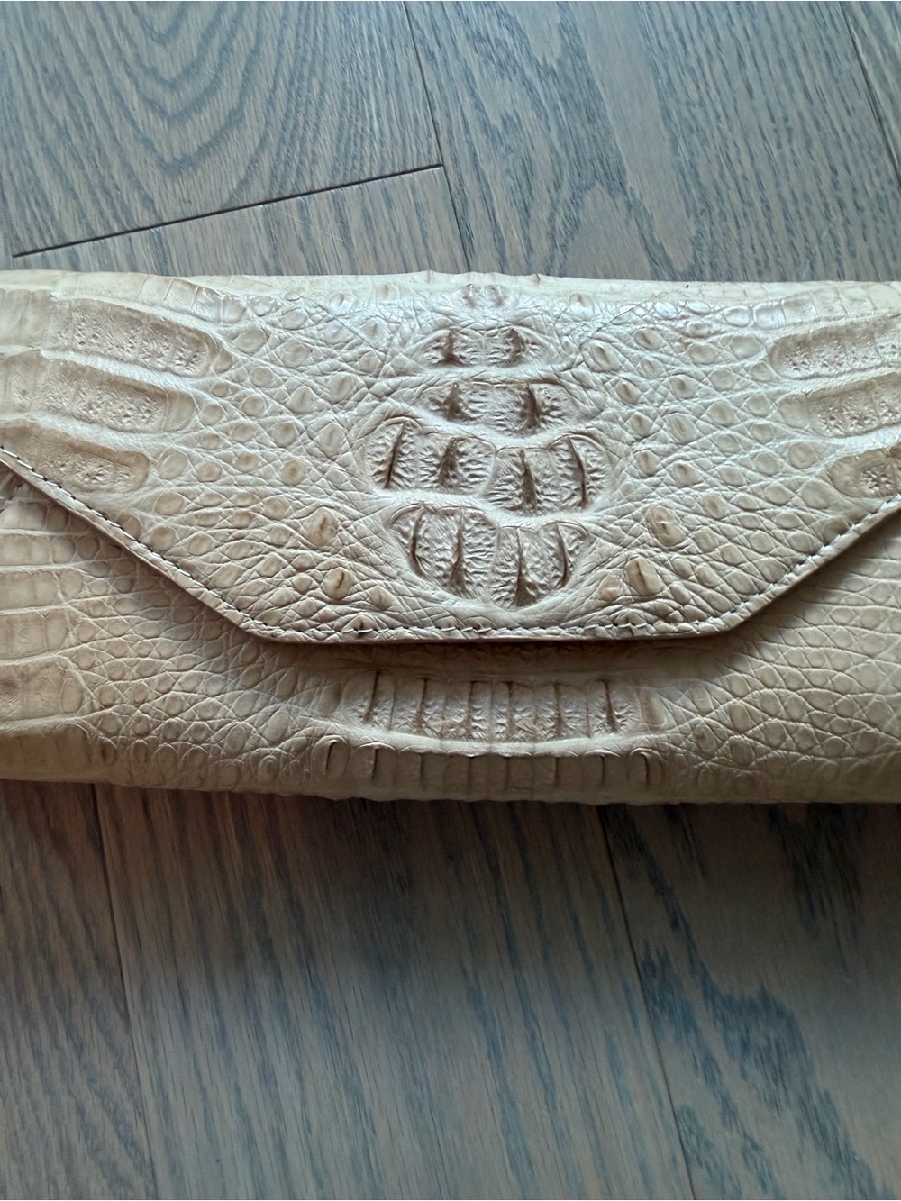 Beige Crocodile Envelope Clutch - Picture 2 of 7